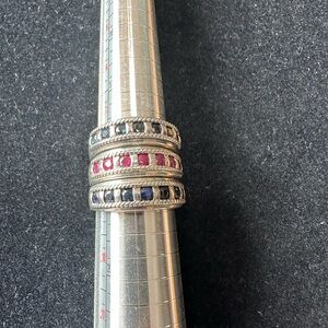 Elegant Silver and Sapphire & Ruby Gemstone Rings Set of 3 Size 9